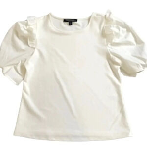 Marc New York puff sleeved top blouse White Women S Feminine Casual Mixed media
